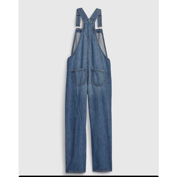 GAP Kids Loose Fitting Distressed Medium Wash Denim Overalls - Picture 3 of 8